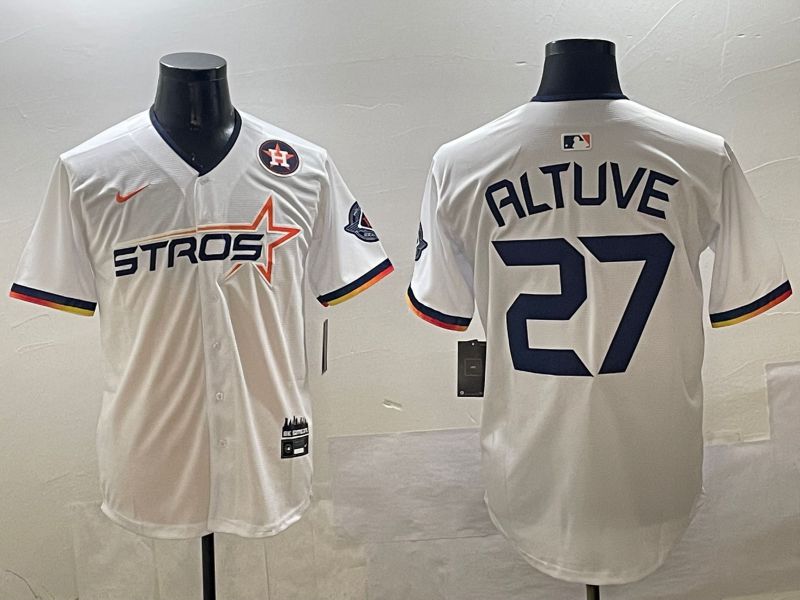 Men Houston Astros #27 Altuve White Three generations Joint Name 2025 Nike MLB Jersey style 7->houston astros->MLB Jersey